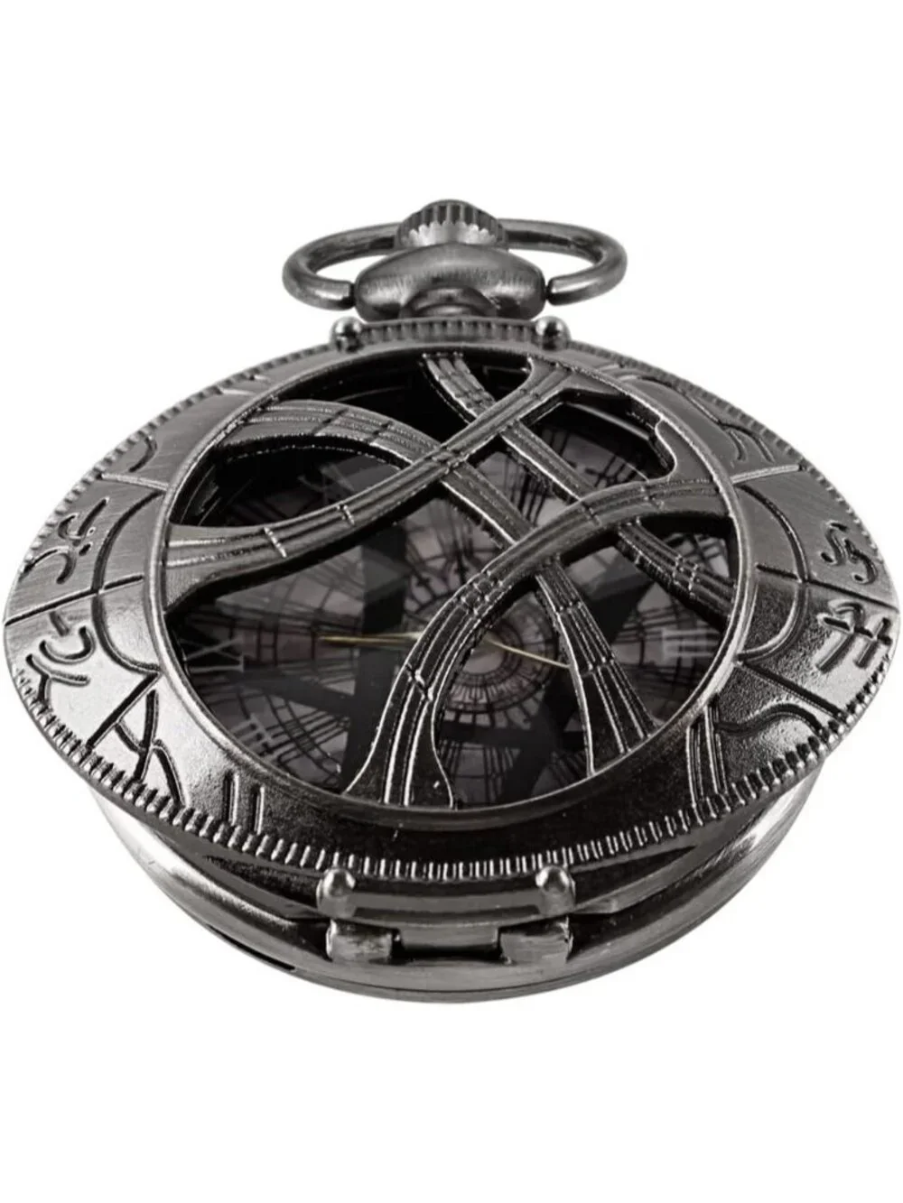 Mens Black Analog Quartz Skeleton Shape Pendant Necklace Round Case Pocket Watch